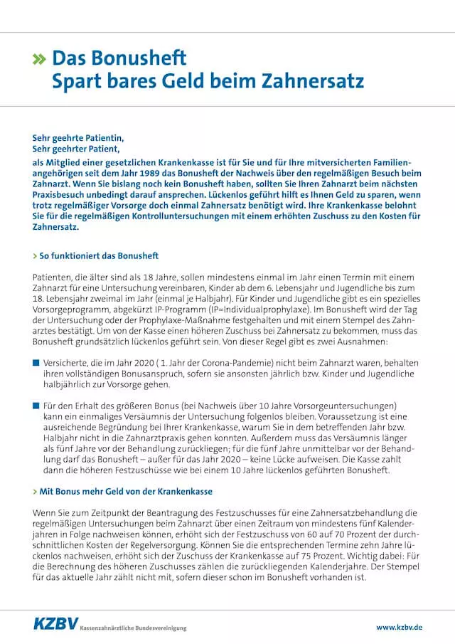 Merkblatt Bonusheft
